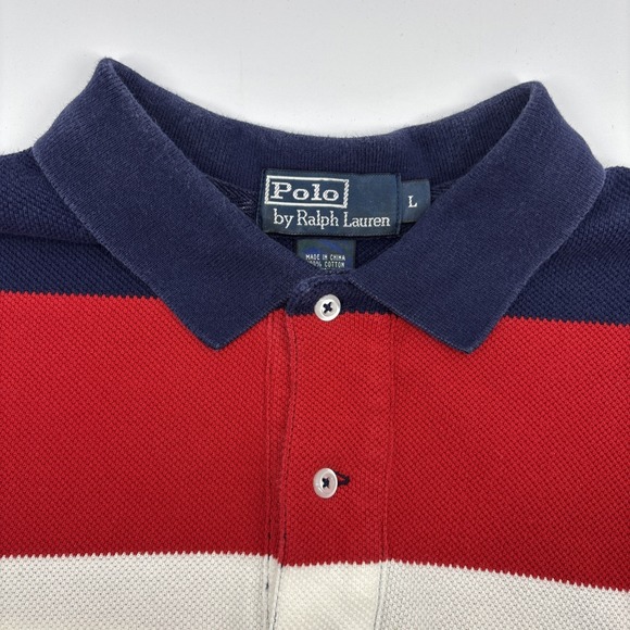 Vintage 90s Polo Ralph Lauren Polo Shirt Mens Lg Color Block Red White Blue - Picture 3 of 9